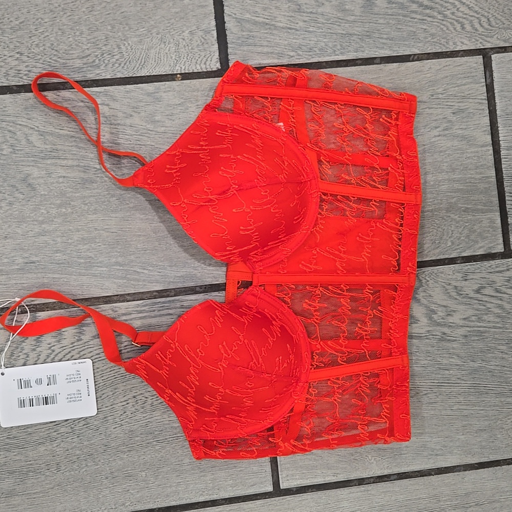 Wolford Red Glow Bustier Top – Lace Corset Bralette (Size 75C / 34C) NWT